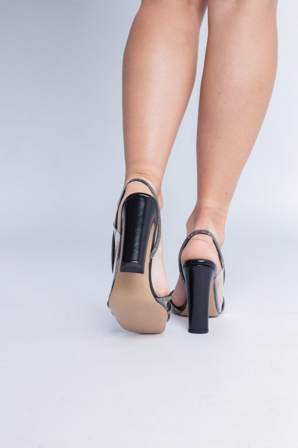Sandale elegante cu toc pentru femei din piele ecologică împodobite cu detalii subtile de pietricele culoare negre (BS855SN2404234) 179