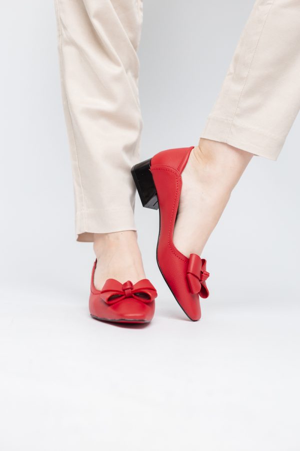 Pantofi Damă cu Toc Jos din Piele Ecologică cu fundiță Roșu (BS502D2405406) 175