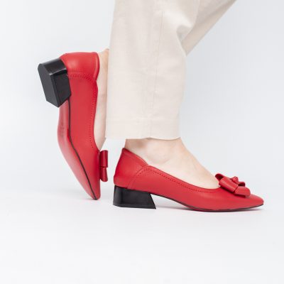 Pantofi Damă cu Toc Jos din Piele Ecologică cu fundiță Roșu (BS502D2405406)