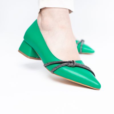Pantofi Damă cu Toc Jos din Piele Ecologică cu pietricele culoare Verde (BS023AY2405458)