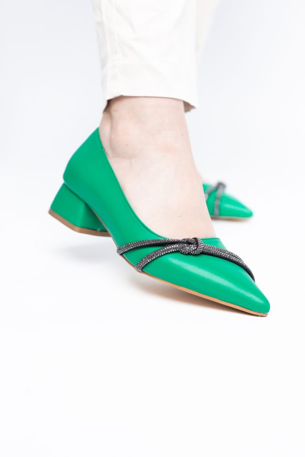 Pantofi Damă cu Toc Jos din Piele Ecologică cu pietricele culoare Verde (BS023AY2405458) 173
