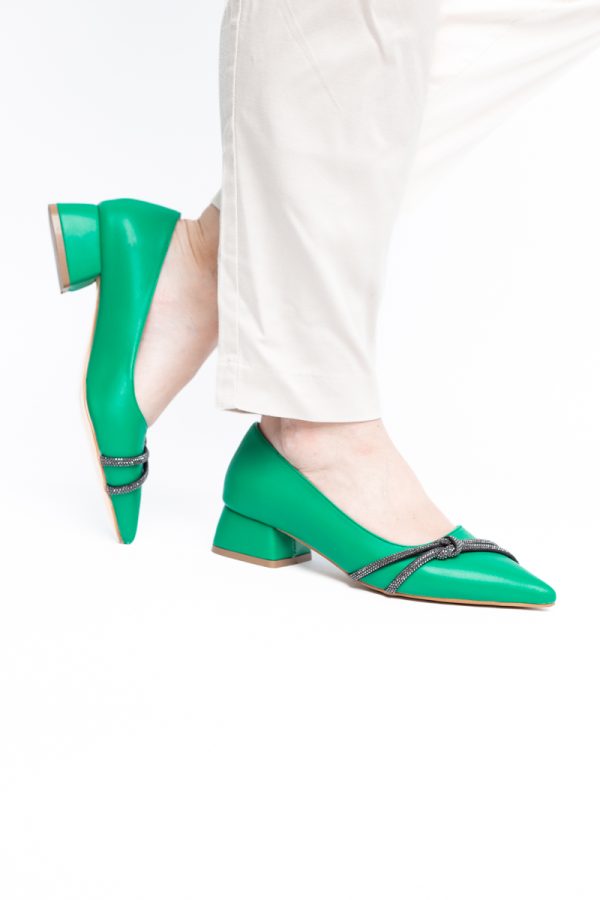 Pantofi Damă cu Toc Jos din Piele Ecologică cu pietricele culoare Verde (BS023AY2405458) 175