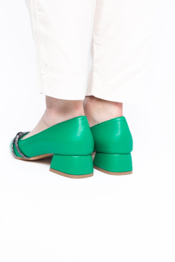 Pantofi Damă cu Toc Jos din Piele Ecologică cu pietricele culoare Verde (BS023AY2405458) 177