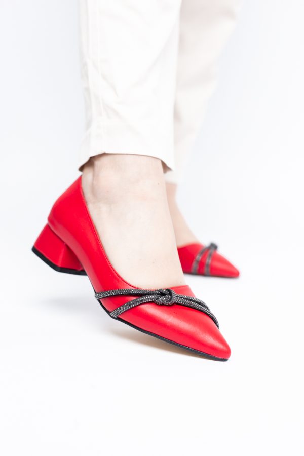 Pantofi Damă cu Toc Jos din Piele Ecologică cu pietricele culoare Roșu (BS023AY2405457) 173