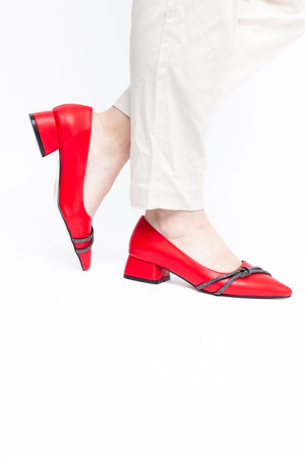 Pantofi Damă cu Toc Jos din Piele Ecologică cu pietricele culoare Roșu (BS023AY2405457) 175