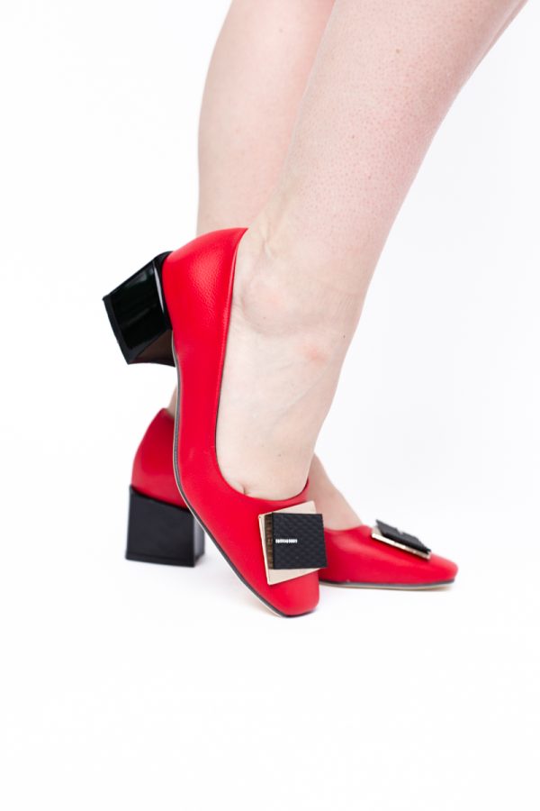 Pantofi cu Toc Eleganti cu Pietricele din Piele Ecologică culoare Roșu - BS131AY2405327 173