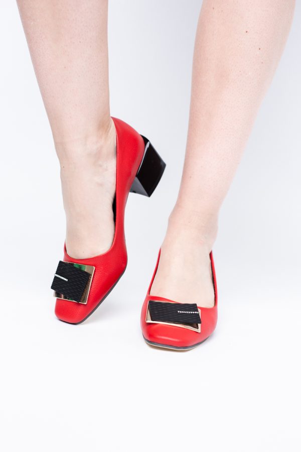 Pantofi cu Toc Eleganti cu Pietricele din Piele Ecologică culoare Roșu - BS131AY2405327 175