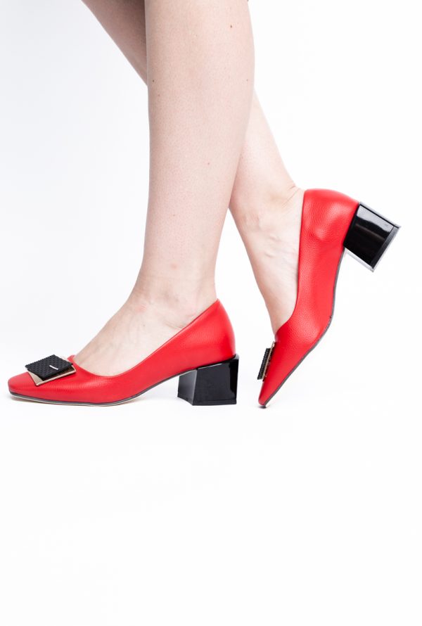 Pantofi cu Toc Eleganti cu Pietricele din Piele Ecologică culoare Roșu - BS131AY2405327 177