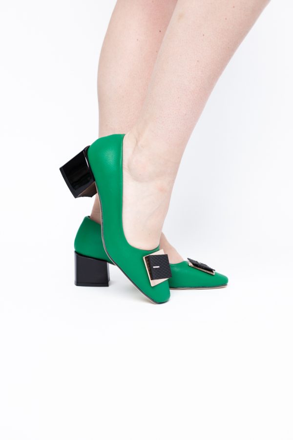 Pantofi cu Toc Eleganti cu Pietricele din Piele Ecologică culoare Verde - BS131AY2405330 173