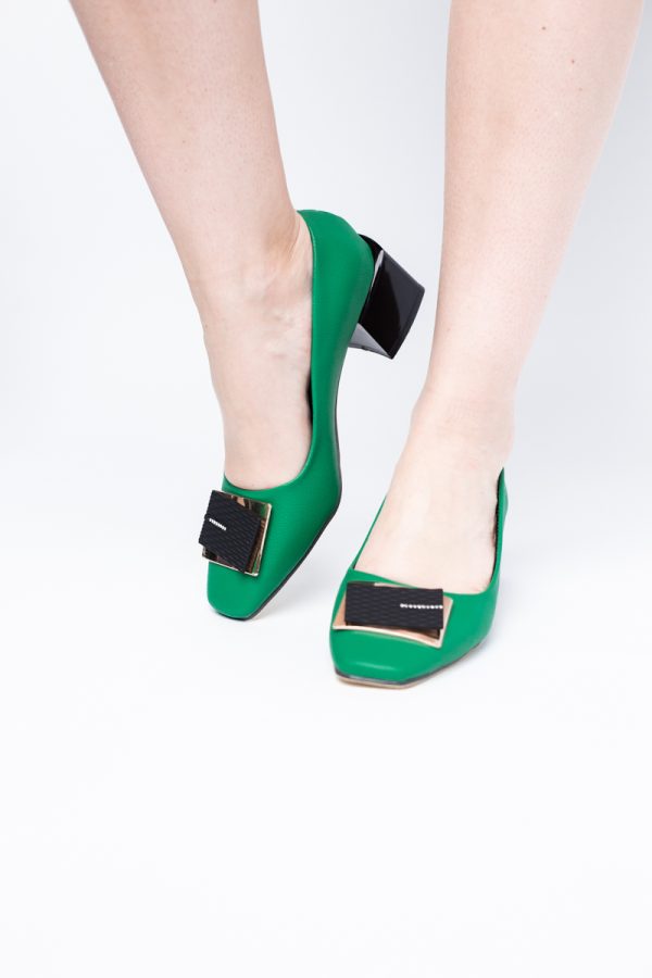 Pantofi cu Toc Eleganti cu Pietricele din Piele Ecologică culoare Verde - BS131AY2405330 177