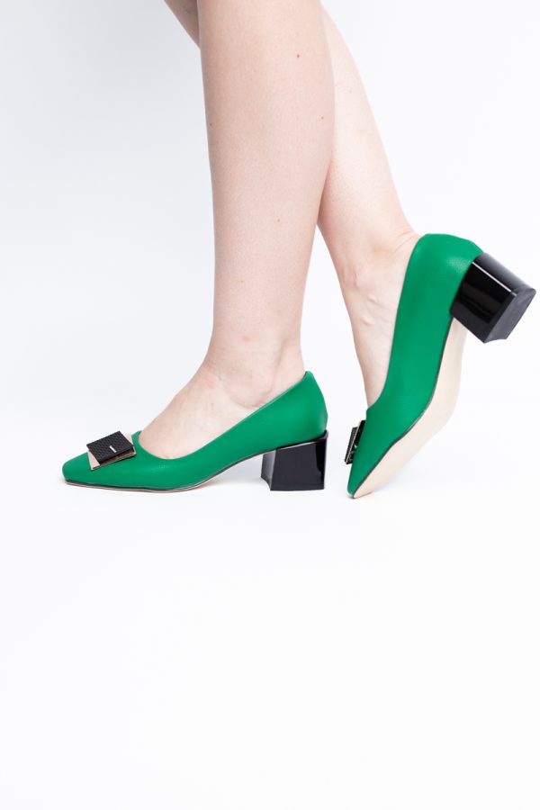 Pantofi cu Toc Eleganti cu Pietricele din Piele Ecologică culoare Verde - BS131AY2405330 175