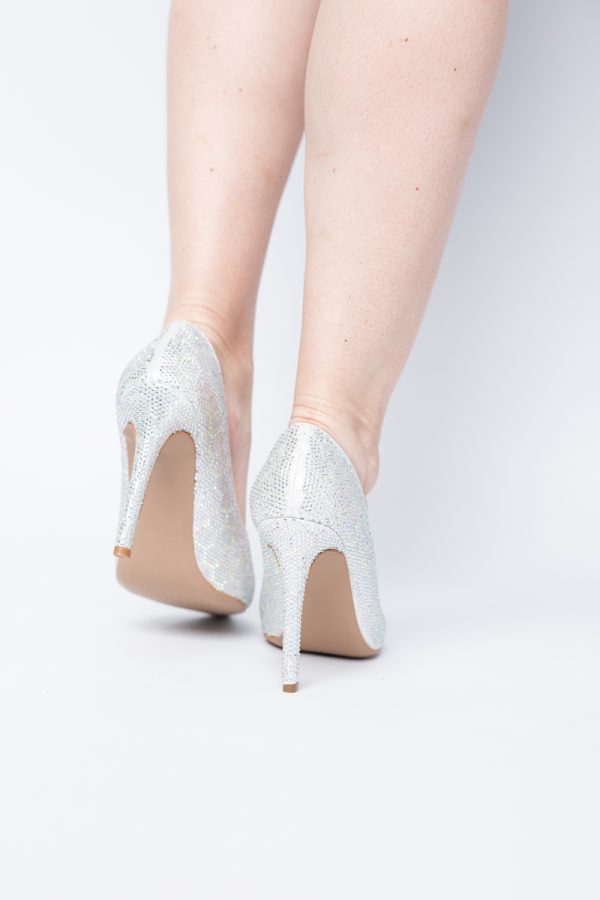 Pantofi cu toc stiletto pentru femei din piele ecologică încrustați cu pietre model fagure Argintiu (BS825AY2404225) 177