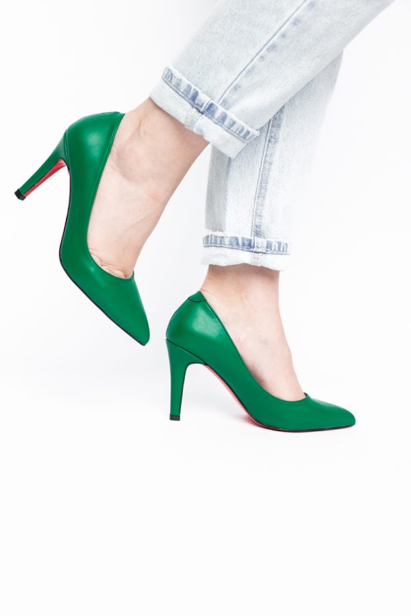 Pantofi Dama cu Toc Subtire Stiletto Piele Ecologică verde (BS799AY2405421) 175