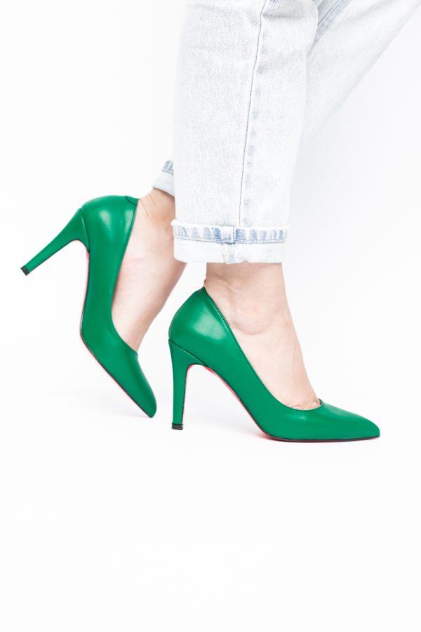 Pantofi Dama cu Toc Subtire Stiletto Piele Ecologică verde (BS799AY2405421) 173