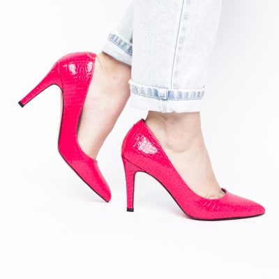Pantofi Dama cu Toc Subtire Stiletto Piele Ecologică texturată Fuchsia (BS799AY2405291)