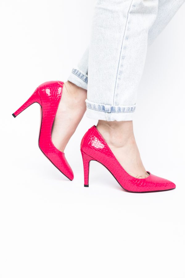 Pantofi Dama cu Toc Subtire Stiletto Piele Ecologică texturată Fuchsia (BS799AY2405291) 173