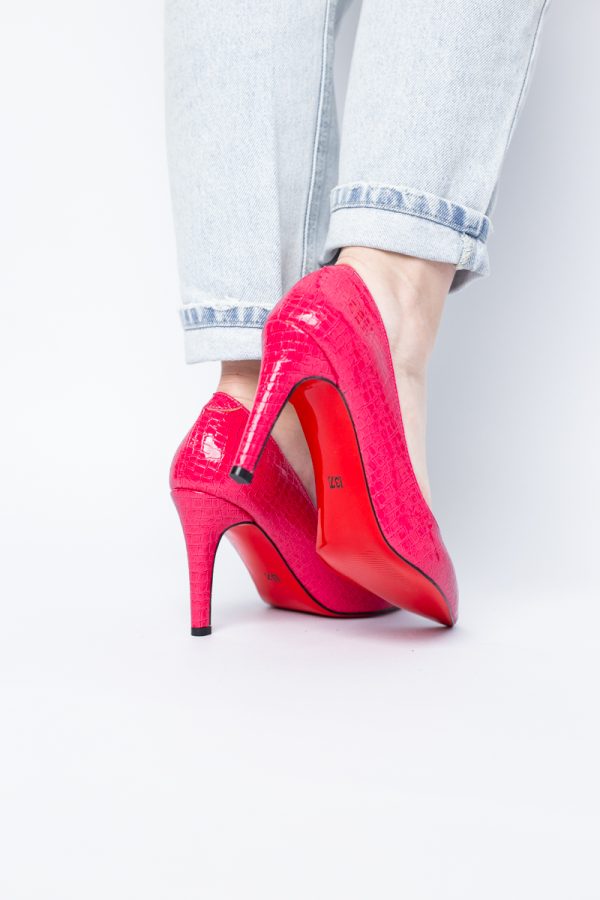Pantofi Dama cu Toc Subtire Stiletto Piele Ecologică texturată Fuchsia (BS799AY2405291) 177
