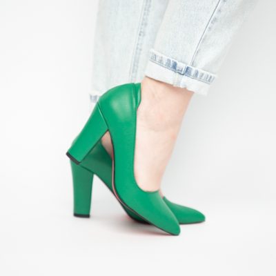 Pantofi pentru Femei cu Toc Gros Piele Ecologică Varf Ascutit culoare Verde - BS980AY2405427