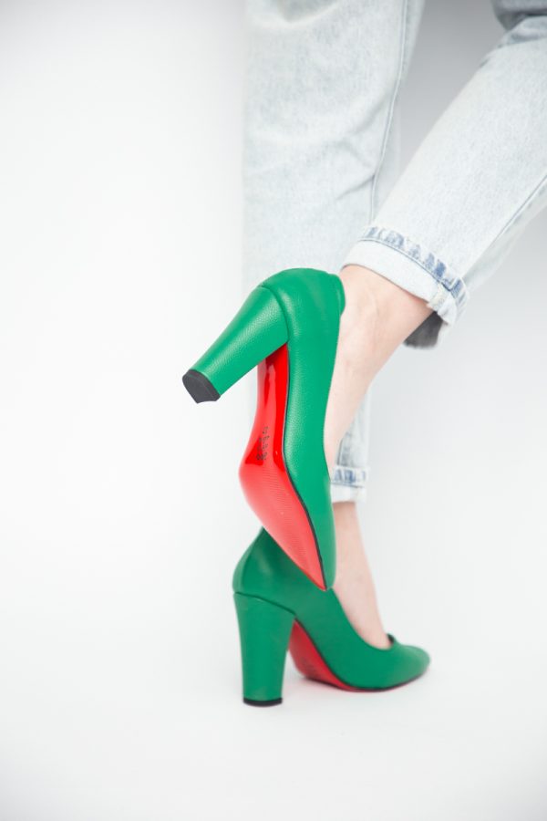 Pantofi pentru Femei cu Toc Gros Piele Ecologică Varf Ascutit culoare Verde - BS980AY2405427 181