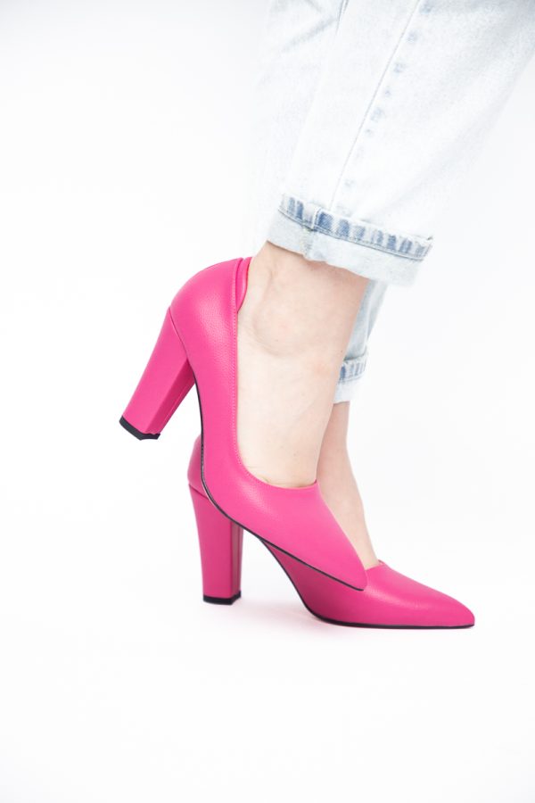 Pantofi pentru Femei cu Toc Gros Piele Ecologică Varf Ascutit culoare Fuchsia - BS980AY2405425 175