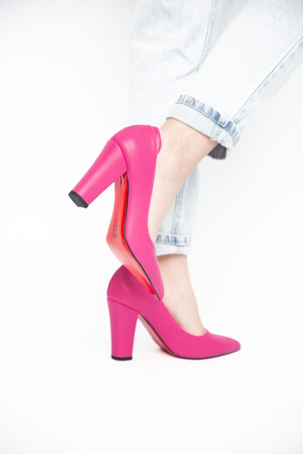Pantofi pentru Femei cu Toc Gros Piele Ecologică Varf Ascutit culoare Fuchsia - BS980AY2405425 179