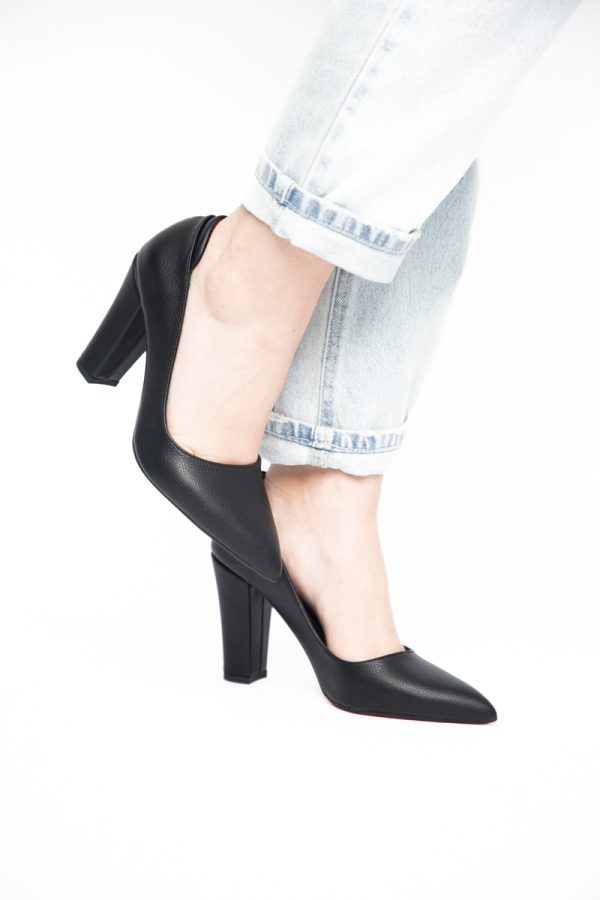 Pantofi pentru Femei cu Toc Gros Piele Ecologică Varf Ascutit culoare Negru - BS980AY2405428 175