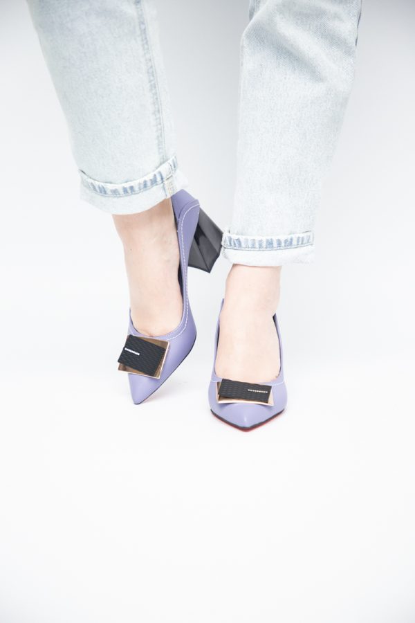 Pantofi Femei cu Toc Gros Piele Ecologică Varf Ascutit design cu pietricele Mov - BS2003D2405414 175