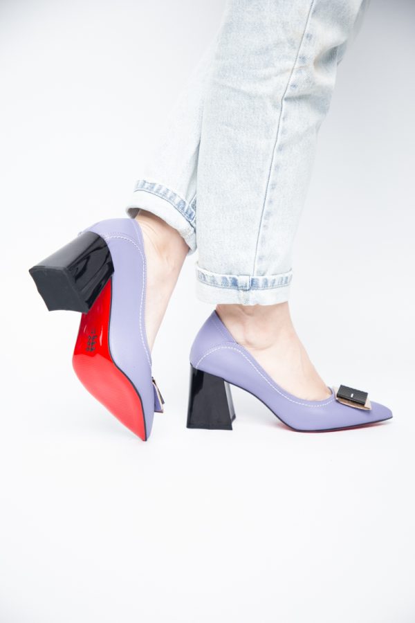 Pantofi Femei cu Toc Gros Piele Ecologică Varf Ascutit design cu pietricele Mov - BS2003D2405414 173