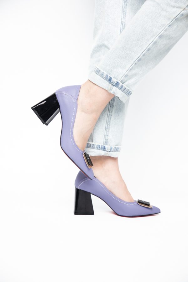 Pantofi Femei cu Toc Gros Piele Ecologică Varf Ascutit design cu pietricele Mov - BS2003D2405414 177