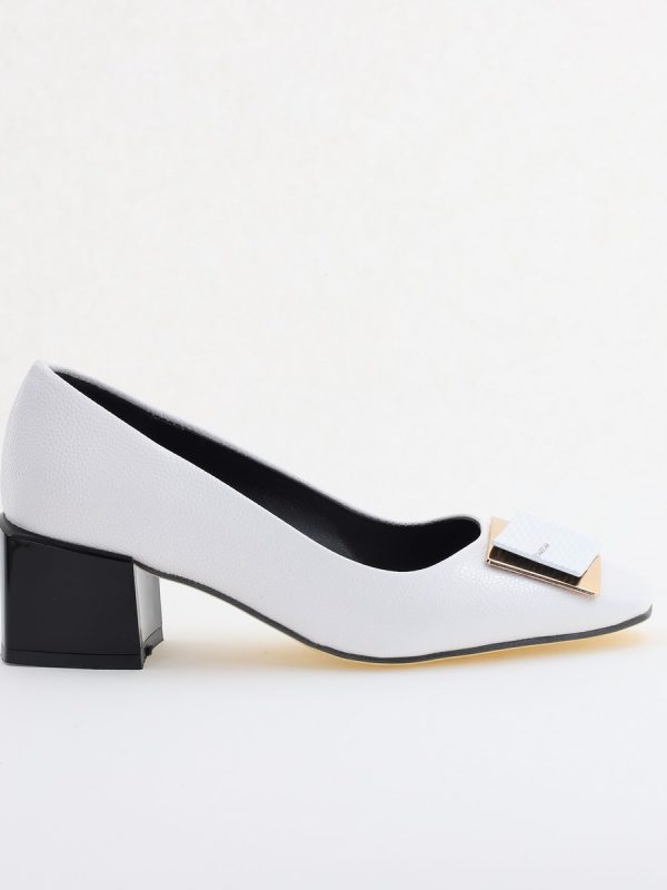 Pantofi cu Toc Eleganti cu Pietricele din Piele Ecologică culoare Alb- BS131AY2405326 178