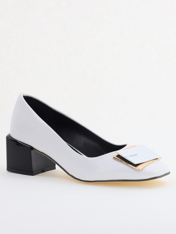 Incaltaminte Dama - Pantofi cu Toc Eleganti cu Pietricele din Piele Ecologică culoare Alb- BS131AY2405326