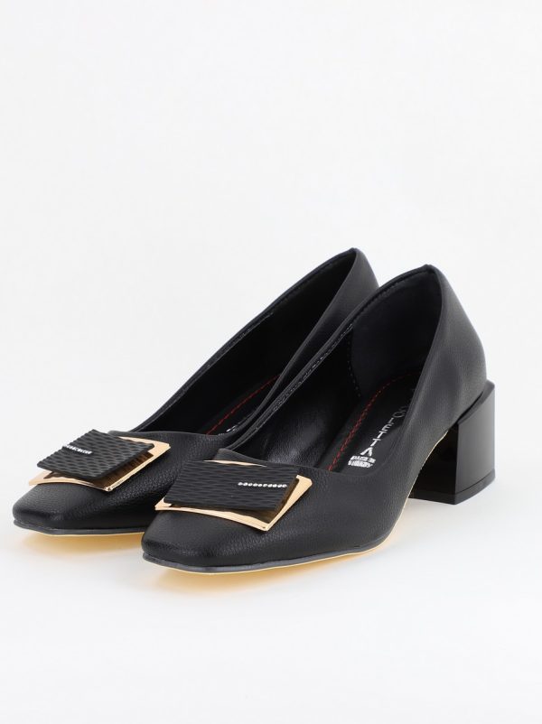 Pantofi cu Toc Eleganti cu Pietricele din Piele Ecologică culoare Negru - BS131AY2405267 5