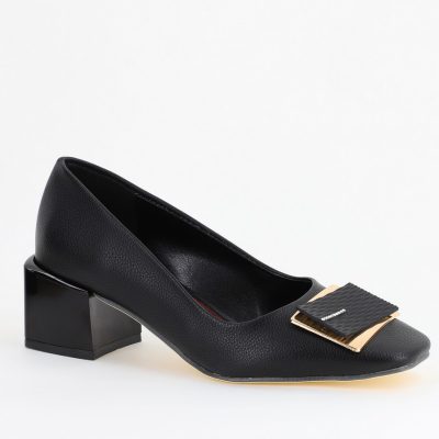 Pantofi cu Toc Eleganti cu Pietricele din Piele Ecologică culoare Negru - BS131AY2405267