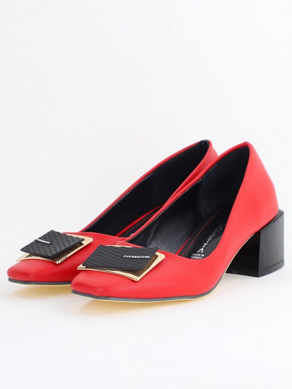 Pantofi cu Toc Eleganti cu Pietricele din Piele Ecologică culoare Roșu - BS131AY2405327 174