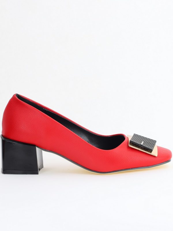 Pantofi cu Toc Eleganti cu Pietricele din Piele Ecologică culoare Roșu - BS131AY2405327 178