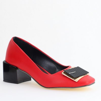 Pantofi cu Toc Eleganti cu Pietricele din Piele Ecologică culoare Roșu - BS131AY2405327