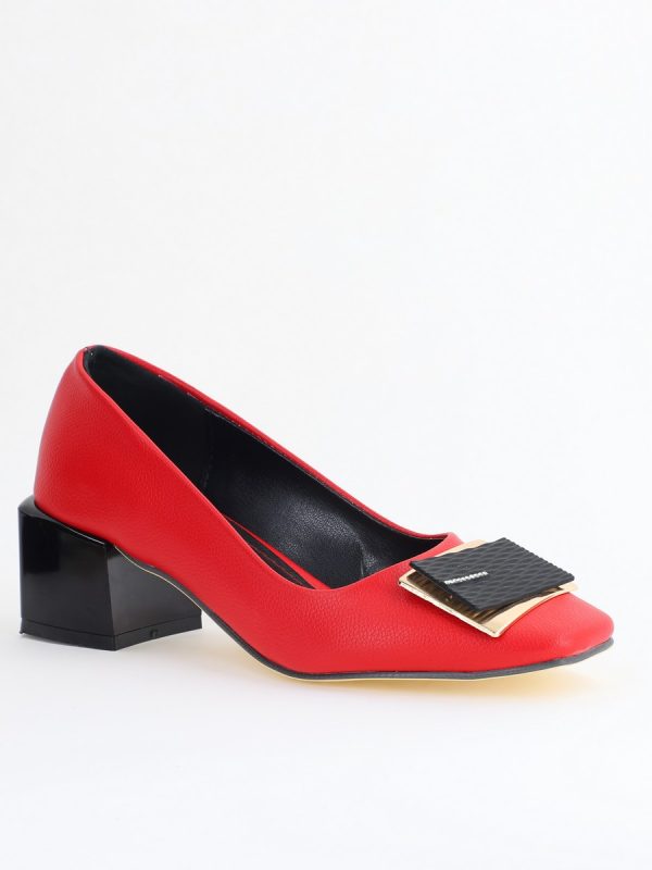 Incaltaminte Dama - Pantofi cu Toc Eleganti cu Pietricele din Piele Ecologică culoare Roșu - BS131AY2405327