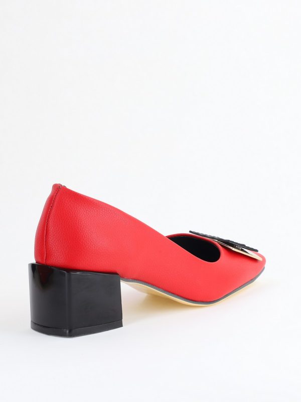 Pantofi cu Toc Eleganti cu Pietricele din Piele Ecologică culoare Roșu - BS131AY2405327 180