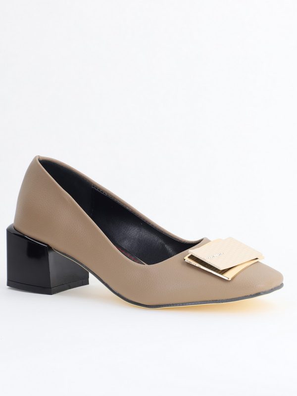 Incaltaminte Dama - Pantofi cu Toc Eleganti cu Pietricele din Piele Ecologică culoare Taupe - BS131AY2405328