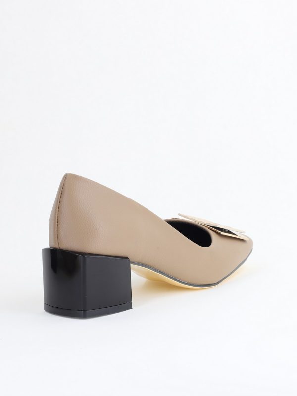 Pantofi cu Toc Eleganti cu Pietricele din Piele Ecologică culoare Taupe - BS131AY2405328 179