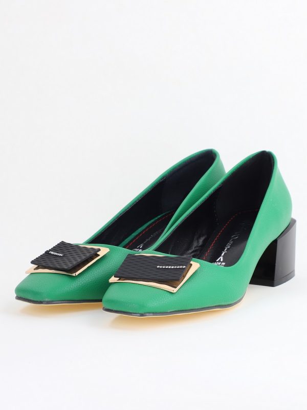 Pantofi cu Toc Eleganti cu Pietricele din Piele Ecologică culoare Verde - BS131AY2405330 174