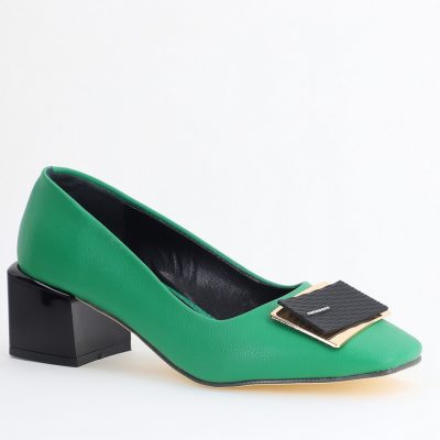 Pantofi cu Toc Eleganti cu Pietricele din Piele Ecologică culoare Verde - BS131AY2405330