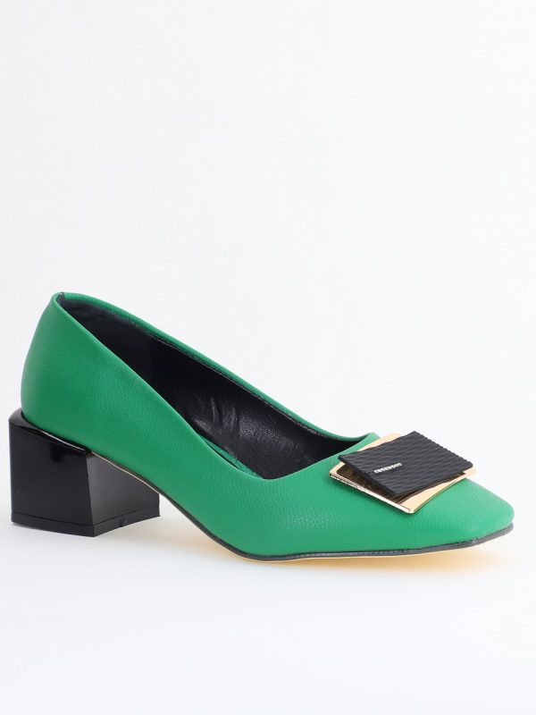 Incaltaminte Dama - Pantofi cu Toc Eleganti cu Pietricele din Piele Ecologică culoare Verde - BS131AY2405330