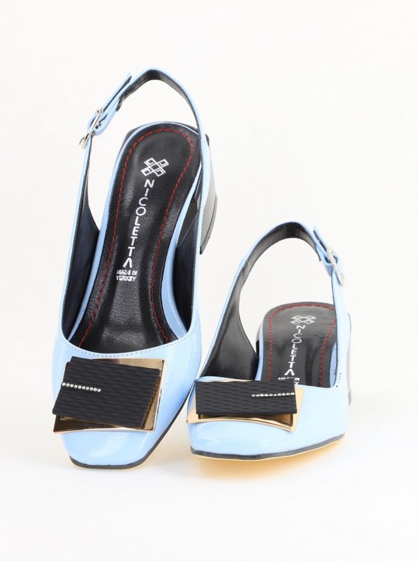 Pantofi cu Toc Eleganti Decupați cu Pietricele din Piele Ecologica culoare Albastru Lucios - BS1311AY2405273 173