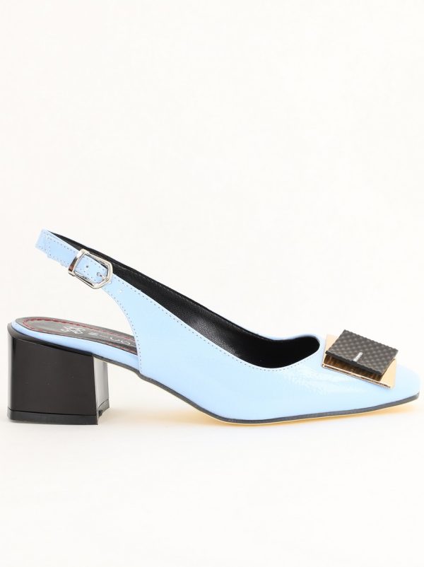 Pantofi cu Toc Eleganti Decupați cu Pietricele din Piele Ecologica culoare Albastru Lucios - BS1311AY2405273 7