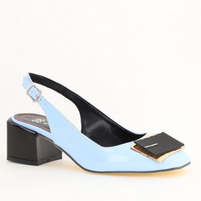 Pantofi cu Toc Eleganti Decupați cu Pietricele din Piele Ecologica culoare Albastru Lucios - BS1311AY2405273