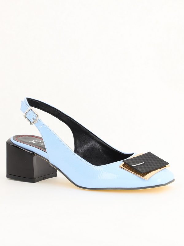 Incaltaminte Dama - Pantofi cu Toc Eleganti Decupați cu Pietricele din Piele Ecologica culoare Albastru Lucios - BS1311AY2405273