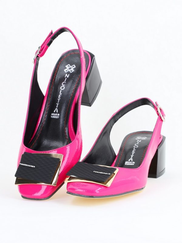 Pantofi cu Toc Eleganti Decupați cu Pietricele din Piele Ecologica culoare Fuchsia Lucios - BS1311AY2405271 5