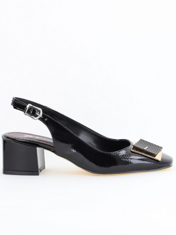Pantofi cu Toc Eleganti Decupați cu Pietricele din Piele Ecologica culoare Negru Lucios - BS1311AY2405268 178
