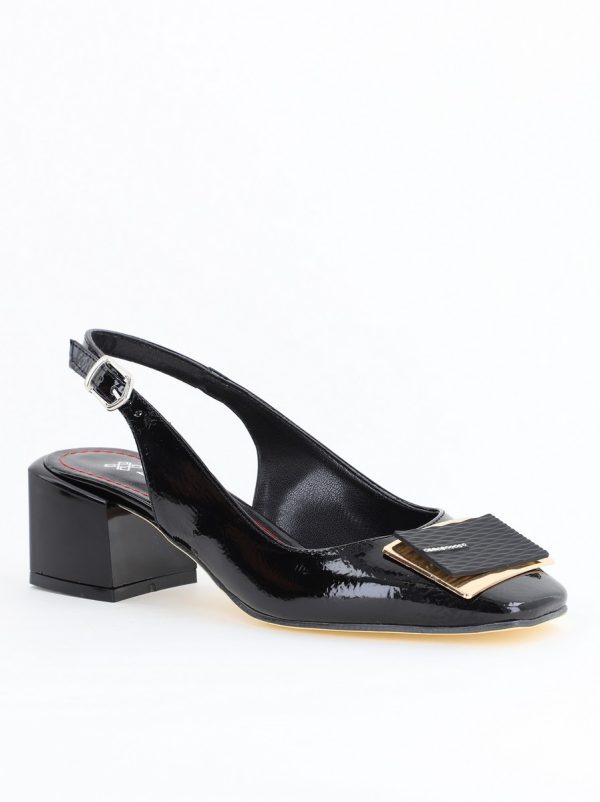 Incaltaminte Dama - Pantofi cu Toc Eleganti Decupați cu Pietricele din Piele Ecologica culoare Negru Lucios - BS1311AY2405268